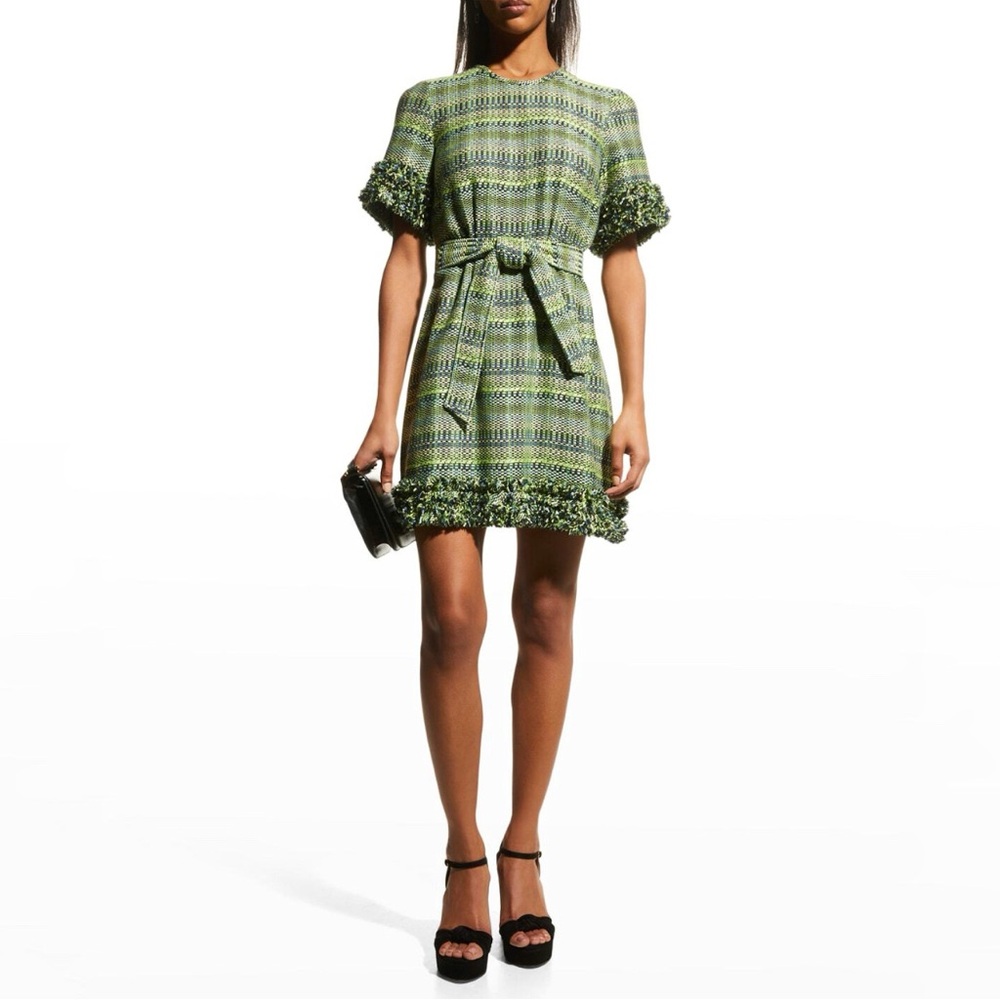 cinq a sept Green Tweed Mini Dress with Belt - Picture 6 of 13